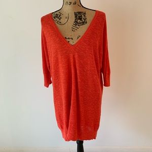 Eileen Fisher Long V-Neck Orange Sweater Dress Sz Lg